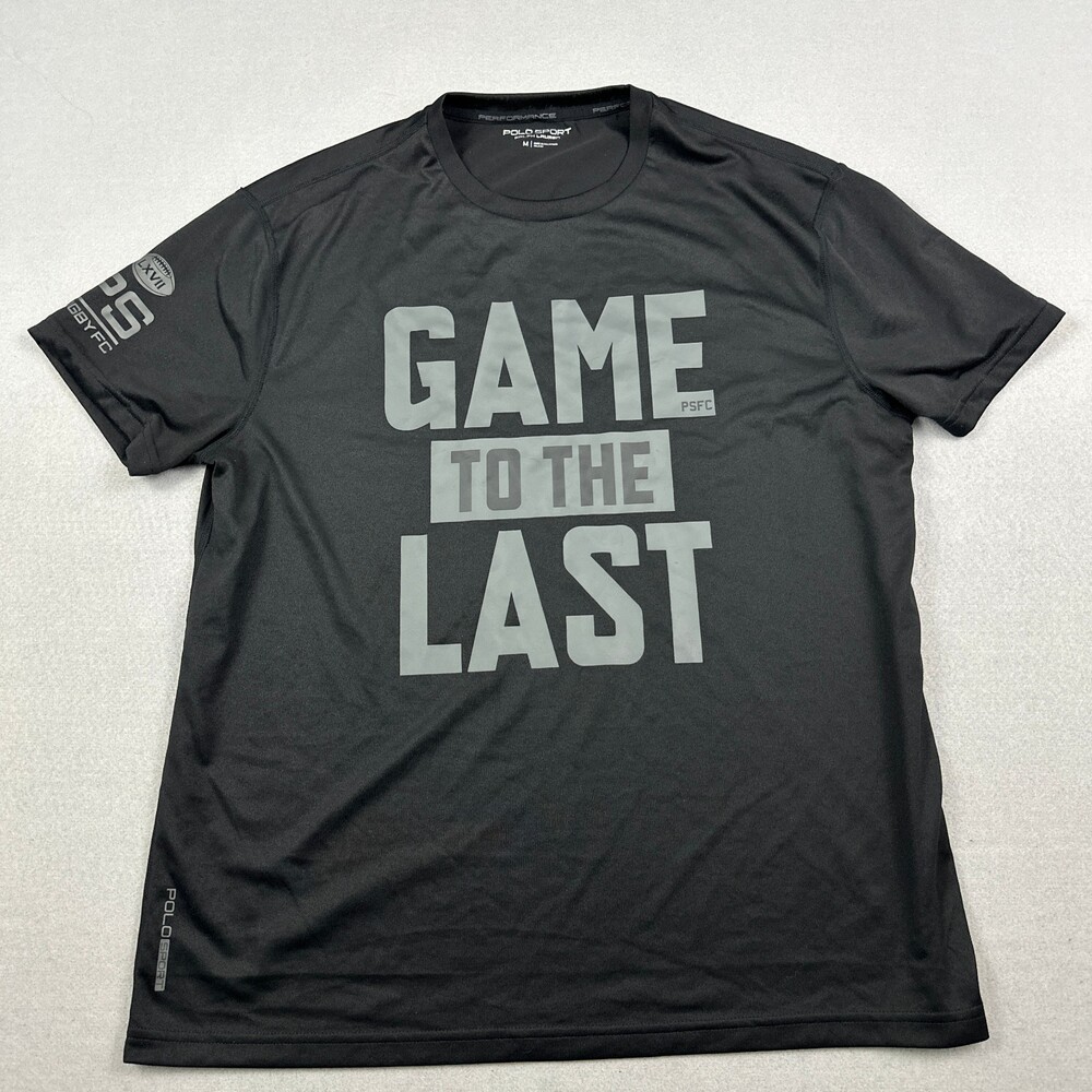 Polo Sport Shirt Men Medium Black Performance Graphic Game To The Last Rugby M